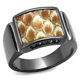 TK2738 - Stainless Steel Ring IP Light Black  (IP Gun) Women Leather Brown