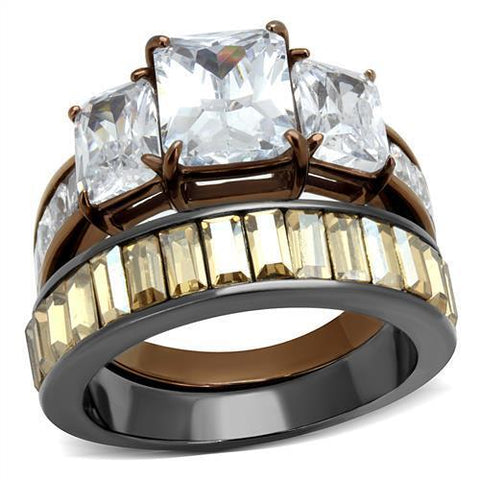 TK2747 - Stainless Steel Ring IP Light Black & IP Light coffee Women AAA Grade CZ Clear