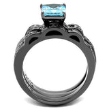 TK2748 - Stainless Steel Ring IP Light Black  (IP Gun) Women AAA Grade CZ Sea Blue