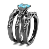 TK2748 - Stainless Steel Ring IP Light Black  (IP Gun) Women AAA Grade CZ Sea Blue