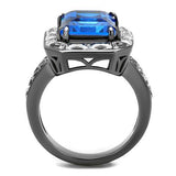 TK2758 - Stainless Steel Ring IP Light Black  (IP Gun) Women Top Grade Crystal Capri Blue