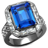 TK2758 - Stainless Steel Ring IP Light Black  (IP Gun) Women Top Grade Crystal Capri Blue
