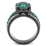 TK2759 - Stainless Steel Ring IP Light Black  (IP Gun) Women Top Grade Crystal Emerald