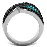 TK2764 - Stainless Steel Ring Two-Tone IP Black Women Top Grade Crystal Blue Zircon