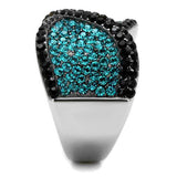 TK2764 - Stainless Steel Ring Two-Tone IP Black Women Top Grade Crystal Blue Zircon