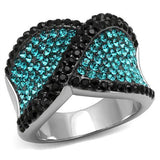 TK2764 - Stainless Steel Ring Two-Tone IP Black Women Top Grade Crystal Blue Zircon