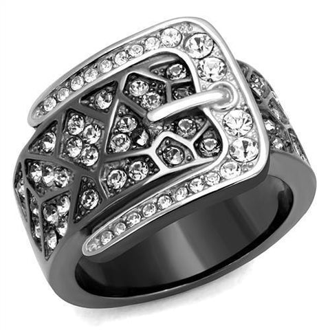 TK2769 - Stainless Steel Ring Two-Tone IP Black Women Top Grade Crystal Black Diamond