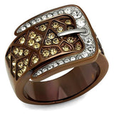 TK2770 - Stainless Steel Ring Two Tone IP Light Brown (IP Light coffee) Women Top Grade Crystal Citrine Yellow