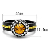 TK2783 - Stainless Steel Ring Two-Tone IP Black (Ion Plating) Women Top Grade Crystal Topaz