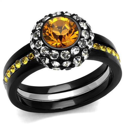 TK2783 - Stainless Steel Ring Two-Tone IP Black (Ion Plating) Women Top Grade Crystal Topaz