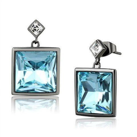 TK2788 - Stainless Steel Earrings IP Light Black  (IP Gun) Women Top Grade Crystal Sea Blue