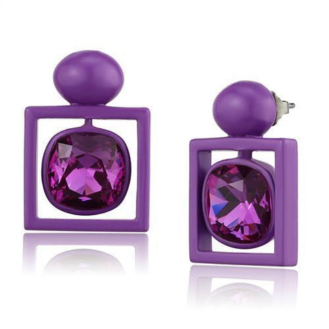 TK2789 - Stainless Steel Earrings No Plating Women Top Grade Crystal Fuchsia