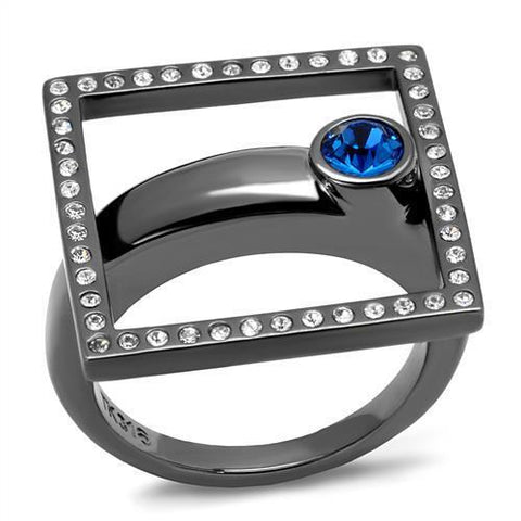 TK2808 - Stainless Steel Ring IP Light Black  (IP Gun) Women Top Grade Crystal Capri Blue