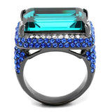 TK2811 - Stainless Steel Ring IP Light Black  (IP Gun) Women Top Grade Crystal Blue Zircon