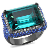 TK2811 - Stainless Steel Ring IP Light Black  (IP Gun) Women Top Grade Crystal Blue Zircon