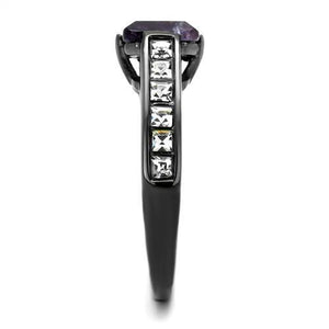 TK2832 - Stainless Steel Ring IP Light Black  (IP Gun) Women Precious Stone Amethyst