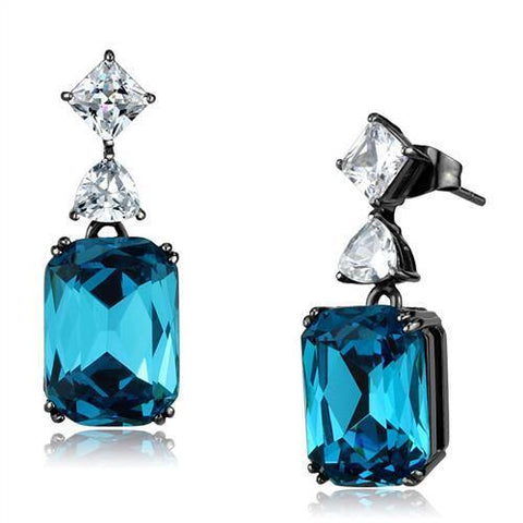 TK2848 - Stainless Steel Earrings IP Light Black  (IP Gun) Women Top Grade Crystal Blue Zircon