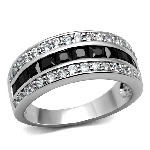 TK2872 - Stainless Steel Ring High polished (no plating) Women AAA Grade CZ Black Diamond