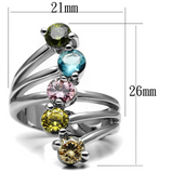 TK2876 - Stainless Steel Ring High polished (no plating) Women AAA Grade CZ Multi Color