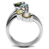 TK2876 - Stainless Steel Ring High polished (no plating) Women AAA Grade CZ Multi Color