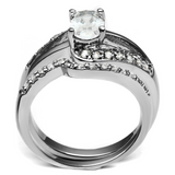 TK2879 - Stainless Steel Ring High polished (no plating) Women AAA Grade CZ Clear