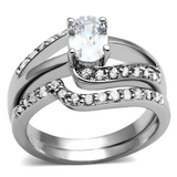 TK2879 - Stainless Steel Ring High polished (no plating) Women AAA Grade CZ Clear