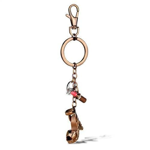 TK2896 - Stainless Steel Key Ring Two Tone IP Light Brown (IP Light coffee) Unisex AAA Grade CZ Clear