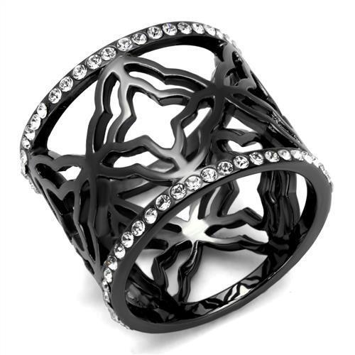 TK2909 - Stainless Steel Ring IP Light Black  (IP Gun) Women Top Grade Crystal Clear