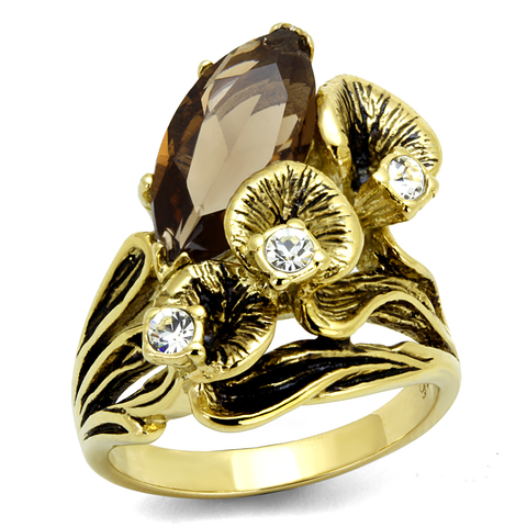 TK2914 - Stainless Steel Ring IP Gold(Ion Plating) Women Synthetic Brown