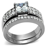 TK2915 - Stainless Steel Ring High polished (no plating) Women AAA Grade CZ Clear