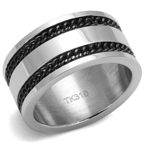 TK2927 - Stainless Steel Ring High polished (no plating) Men Epoxy Jet