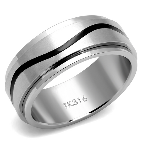 TK2929 - Stainless Steel Ring High polished (no plating) Men Epoxy Jet
