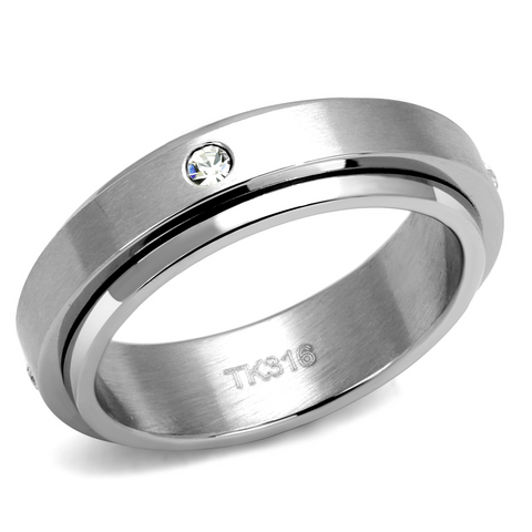 TK2933 - Stainless Steel Ring High polished (no plating) Men AAA Grade CZ Clear