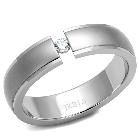 TK2935 - Stainless Steel Ring High polished (no plating) Men AAA Grade CZ Clear