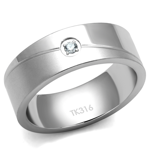 TK2937 - Stainless Steel Ring High polished (no plating) Men AAA Grade CZ Clear