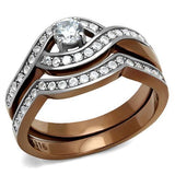 TK2953 - Stainless Steel Ring Two Tone IP Light Brown (IP Light coffee) Women AAA Grade CZ Clear
