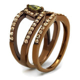 TK2956 - Stainless Steel Ring IP Coffee light Women AAA Grade CZ Olivine color