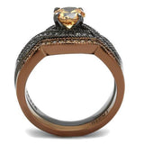 TK2957 - Stainless Steel Ring IP Light Black & IP Light coffee Women AAA Grade CZ Champagne