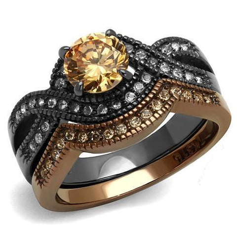 TK2957 - Stainless Steel Ring IP Light Black & IP Light coffee Women AAA Grade CZ Champagne