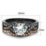 TK2958 - Stainless Steel Ring IP Light Black & IP Light coffee Women AAA Grade CZ Clear