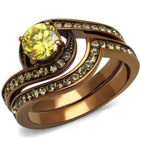 TK2959 - Stainless Steel Ring IP Coffee light Women AAA Grade CZ Topaz