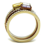 TK2960 - Stainless Steel Ring Three Tone IP?IP Gold & IP Light coffee & High Polished) Women AAA Grade CZ Multi Color