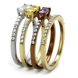 TK2960 - Stainless Steel Ring Three Tone IP?IP Gold & IP Light coffee & High Polished) Women AAA Grade CZ Multi Color