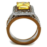 TK2962 - Stainless Steel Ring Two Tone IP Light Brown (IP Light coffee) Women AAA Grade CZ Topaz