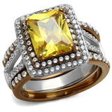 TK2962 - Stainless Steel Ring Two Tone IP Light Brown (IP Light coffee) Women AAA Grade CZ Topaz