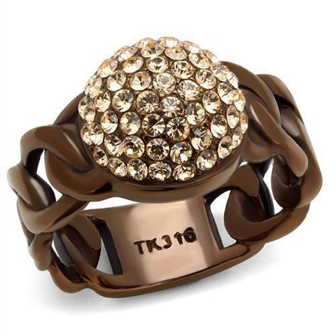 TK2965 - Stainless Steel Ring IP Coffee light Women Top Grade Crystal Light Peach