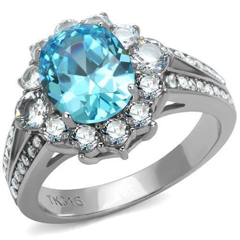 TK2977 - Stainless Steel Ring High polished (no plating) Women AAA Grade CZ Sea Blue