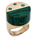 TK2986 - Stainless Steel Ring IP Rose Gold(Ion Plating) Women Synthetic Emerald