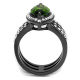 TK2989 - Stainless Steel Ring IP Light Black  (IP Gun) Women Synthetic Peridot