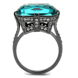 TK2998 - Stainless Steel Ring IP Light Black  (IP Gun) Women Top Grade Crystal Blue Zircon